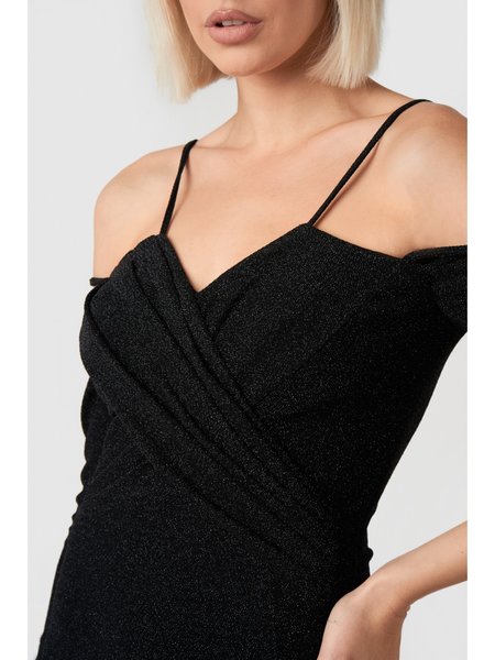 Rochie neagra de seara crapata pe picior (Medeea)